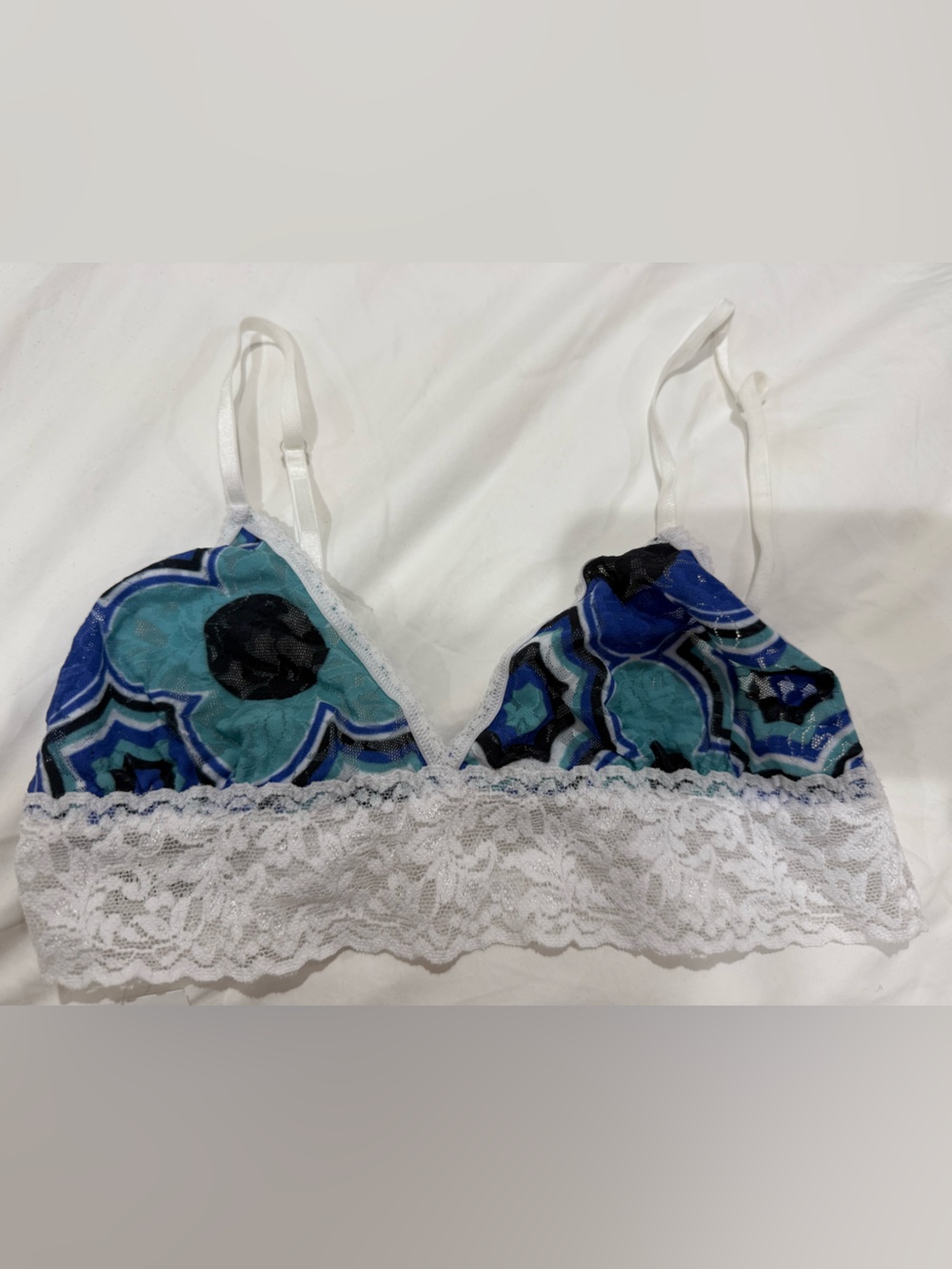 Hanky Panky Blue & Teal Lace-Trim Bralette XS